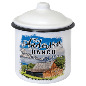 Medium Full Color White/Black Enamel Canister with Lid