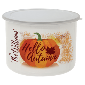 Tall 27 oz. Full Color Enamel Bowl with Flexible Plastic Lid
