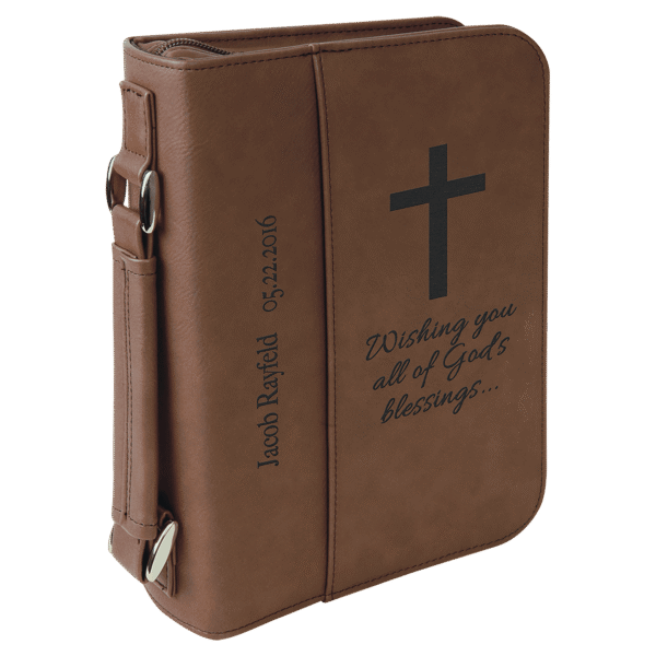 Dark Brown Leatherette Book/Bible Cover with Zipper